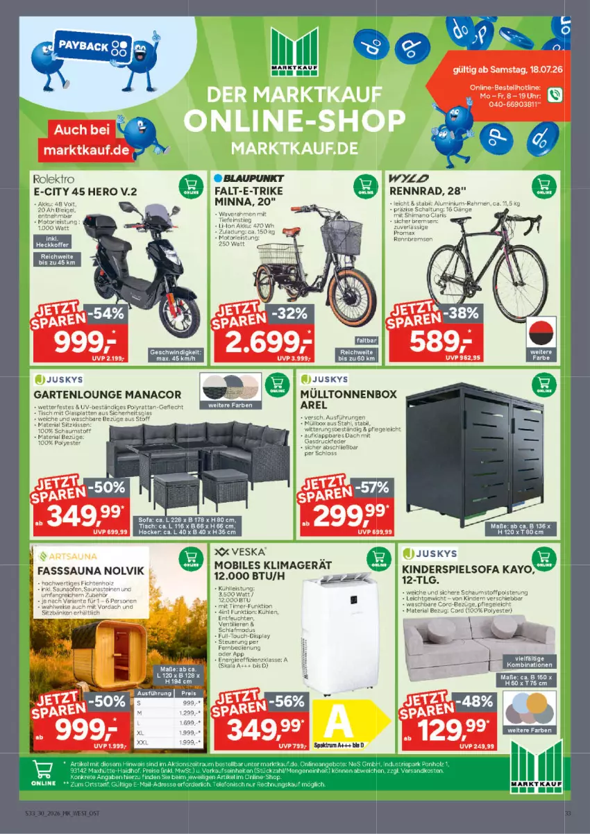 Aktueller Prospekt Marktkauf - Prospekt - von 19.07 bis 25.07.2026 - strona 33 - produkty: akku, blaupunkt, eis, fernbedienung, hero, Kinder, Kinderspiel, klimagerät, LG, promax, rel, Ria, Schal, shimano, Sofa, Ti, timer, uhr, Yo