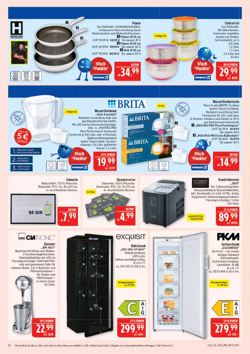Aktueller Prospekt Marktkauf - Prospekt - von 19.07 bis 25.07.2026 - strona 36 - produkty: aeg, Behälter, bio, brita, decke, Deckel, drink, drinks, edelstahl, eier, eis, eiswürfel, eiswürfelbereiter, Elan, Fußmatte, gefrierschrank, kühlschrank, LG, mac, Maxtra, milch, milchaufschäumer, Mixer, pfanne, Reinigung, reis, Schrank, schüssel, shake, spülmaschinen, Ti, Untersetzer, ventilator, wasser, wasserfilter, wok, würfel