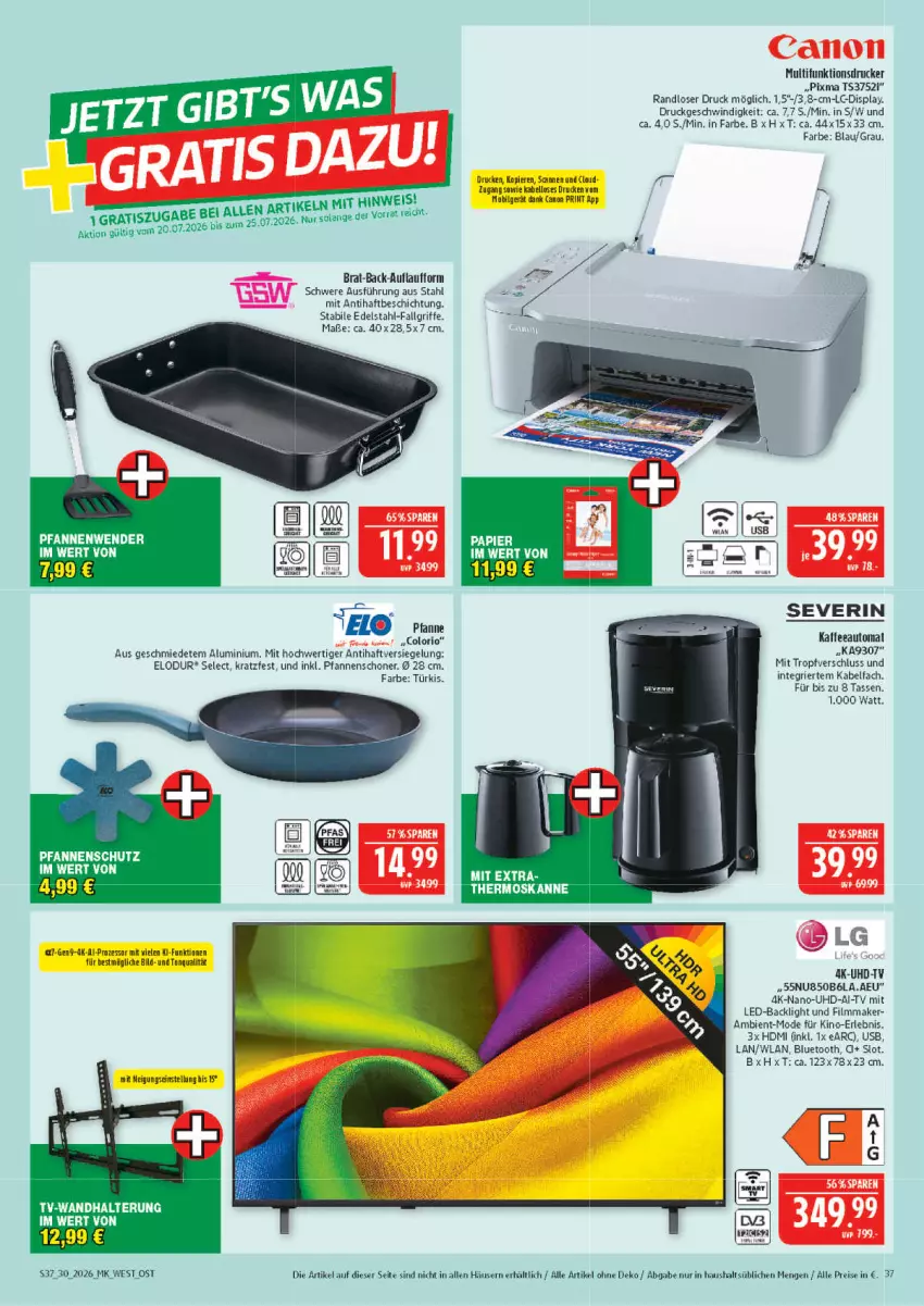 Aktueller Prospekt Marktkauf - Prospekt - von 19.07 bis 25.07.2026 - strona 37 - produkty: auto, canon, drucker, edelstahl, eis, HDMI, kaffee, kaffeeautomat, LG, Mode, multifunktionsdrucker, pfanne, pfannen, reis, severin, tasse, Ti, uhd, UHD-TV, usb