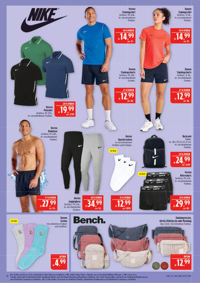Aktueller Prospekt Marktkauf - Prospekt - von 19.07 bis 25.07.2026 - strona 40 - produkty: Bad, Badehose, eis, gin, herren poloshirt, hose, Jogginghose, poloshirt, reis, retroshorts, rucksack, sac, schuhe, shirt, shorts, socken, Sport, Tasche, Ti, umhängetasche