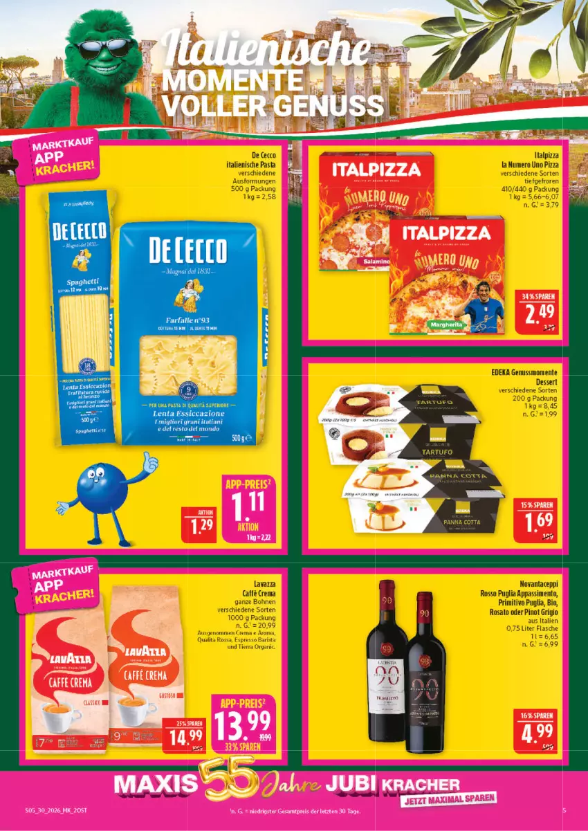 Aktueller Prospekt Marktkauf - Prospekt - von 19.07 bis 25.07.2026 - strona 5 - produkty: bio, bohne, bohnen, De Cecco, deka, dessert, ecco, ente, espresso, farfalle, flasche, italienische pasta, lavazza, nuss, pasta, Pinot, pinot grigio, pizza, primitivo, rosato, sim, Ti