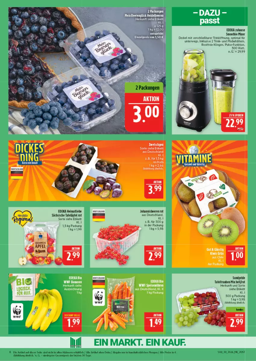 Aktueller Prospekt Marktkauf - Prospekt - von 19.07 bis 25.07.2026 - strona 8 - produkty: Behälter, decke, Deckel, deka, eis, korb, Mixer, reis, rwe, smoothie, tafeläpfel, tafeltrauben, Ti, trauben, ZTE