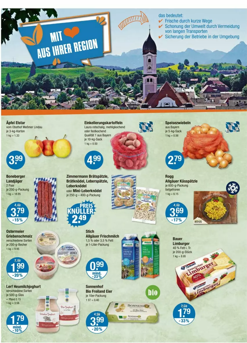 Aktueller Prospekt Vmarkt - Prospekte - von 25.09 bis 01.10.2025 - strona 12 - produkty: auer, Bau, Bauer, Becher, Berger, bio, burger, eier, eis, elle, Heu, heumilch, joghur, joghurt, kartoffel, kartoffeln, Knödel, landjäger, Leberknödel, LG, Limburger, malz, mehl, Meßmer, milch, obst, sac, Schal, Schmalz, Speisezwiebeln, Sport, Sporten, Ti, zwiebel, zwiebeln