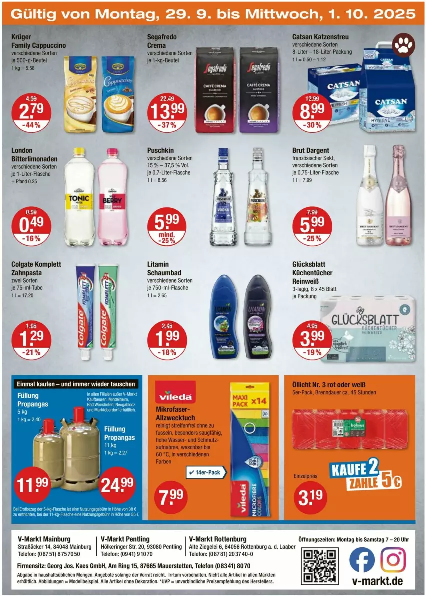 Aktueller Prospekt Vmarkt - Prospekte - von 25.09 bis 01.10.2025 - strona 24 - produkty: alle artikel ohne dekoration, angebot, angebote, auer, Bad, beutel, brut, brut dargent, catsan, colgate, dekoration, dell, eis, elle, flasche, je 1-liter-flasche, kaes, Katzenstreu, küche, Küchen, küchentücher, LG, limo, limonade, limonaden, mikrofaser, Mode, pasta, reifen, reis, ring, schaumbad, Segafredo, sekt, telefon, teller, Ti, tonic, tuc, tücher, uhr, wasser, weck, zahnpasta