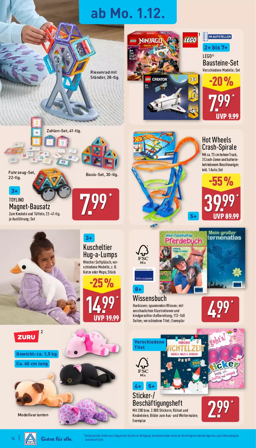 Aktueller Prospekt Aldi Nord - Von Montag - von 01.12 bis 06.12.2025 - strona 20 - produkty: aust, auto, batterie, Bau, buch, dell, elle, gin, Hot Wheels, LEGO®, LG, Magnet-Bausatz, Mode, Plüsch, Ria, teller, Ti, ZTE