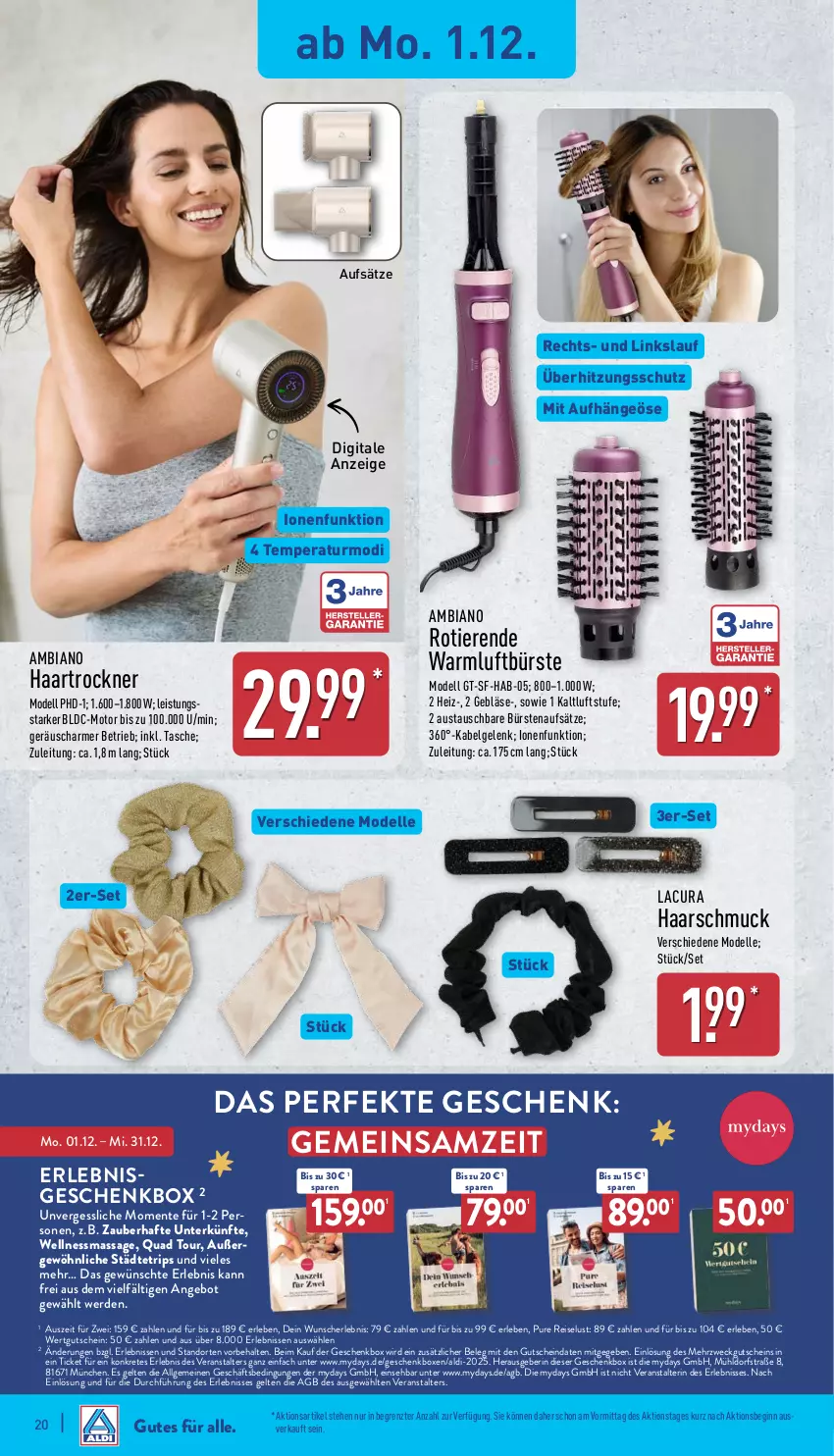 Aktueller Prospekt Aldi Nord - Von Montag - von 01.12 bis 06.12.2025 - strona 24 - produkty: aldi, ambia, angebot, aust, bürste, bürsten, dell, eis, elle, ente, erde, Geschenkbox, gin, gutschein, Haarschmuck, haartrockner, LG, Mode, mydays, quad, reis, Schmuck, Tasche, Ti, Tiere, Trockner, überhitzungsschutz, Warmluftbürste, weck, ZTE