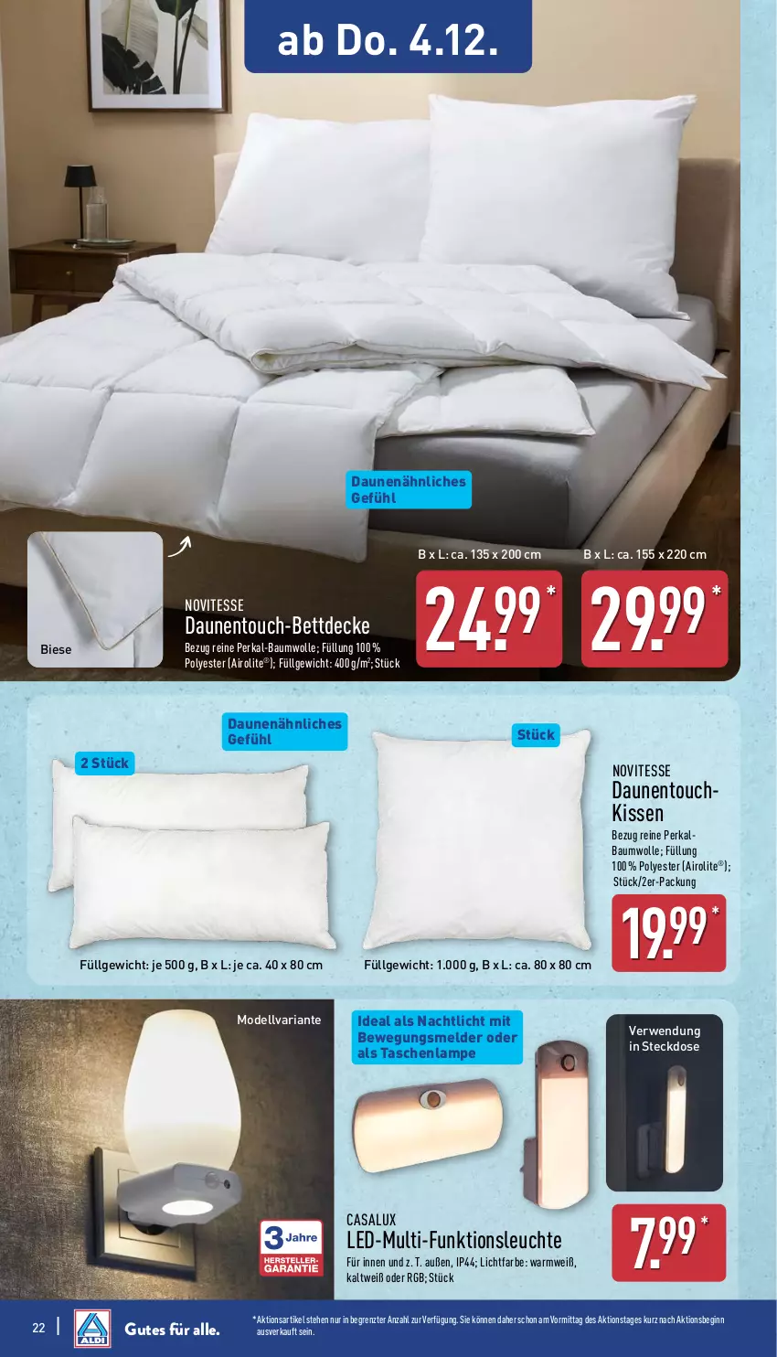 Aktueller Prospekt Aldi Nord - Von Montag - von 01.12 bis 06.12.2025 - strona 26 - produkty: Bau, baumwolle, bett, decke, dell, gin, kissen, Lampe, Leuchte, LG, Mode, Nachtlicht, Ria, rwe, steckdose, Tasche, taschen, taschenlampe, Ti, wolle, ZTE