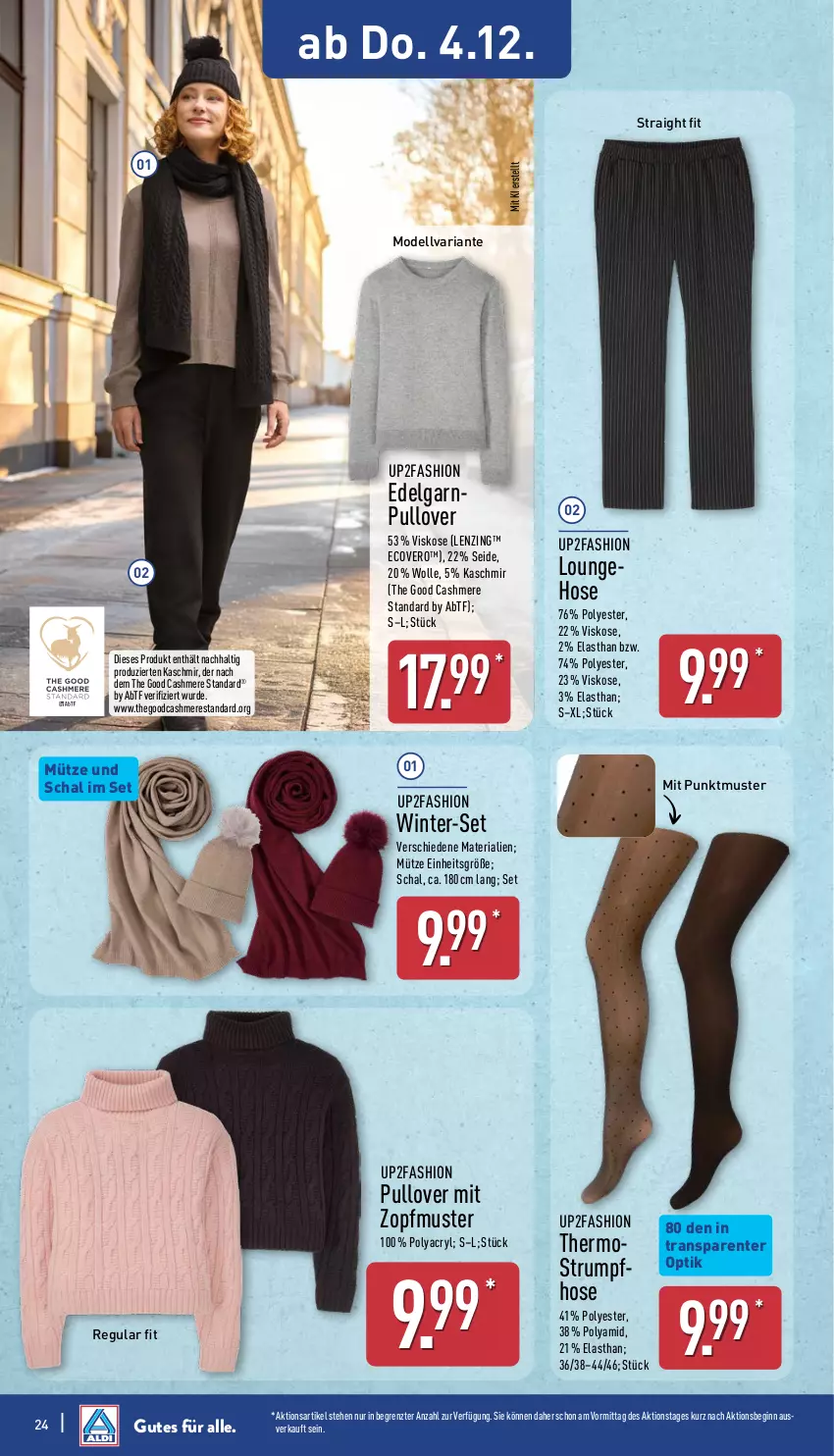 Aktueller Prospekt Aldi Nord - Von Montag - von 01.12 bis 06.12.2025 - strona 28 - produkty: cashmere, dell, ecovero, ente, gin, hose, lenzing, LG, Mode, Mütze, Pullover, Ria, rum, Schal, Strumpfhose, Thermostrumpfhose, Ti, up2fashion, wolle, ZTE