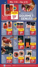 Gazetka promocyjna Aldi Nord - Von Montag - Gazetka - ważna od 06.12 do 06.12.2025 - strona 14 - produkty: brötchen, buch, eis, frischkäse, gin, Holz, jamón serrano, Käse, lachs, Mantel, nuss, Rauch, Räucherlachs, reis, rohschinken, salami, salat, schinken, schnitten, schott, serrano, Speck, Spezi, Ti, tiefpreis, tisch, vorspeise, ziegenfrischkäse, ZTE
