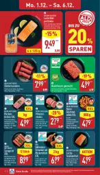Gazetka promocyjna Aldi Nord - Von Montag - Gazetka - ważna od 06.12 do 06.12.2025 - strona 4 - produkty: bio, braten, cevapcici, eis, elle, filet, fleisch, forelle, geschnetzeltes, gewürz, grill, gyros, hackfleisch, hackfleisch gemischt, hähnchenschenkel, henkel, küche, Küchen, lachs, lachsfilet, minutensteaks, Ofen, rel, rind, rinder, Rinderroulade, rinderrouladen, rindfleisch, rouladen, Rückenbraten, rwe, Schal, Schale, schenkel, schinken, schwein, schweine, schweinerücken, steak, steaks, Ti, wein, weine, Zelt