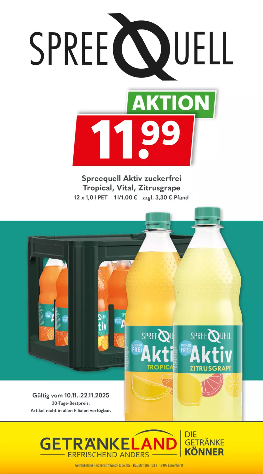 Aktueller Prospekt Getraenkeland - von 09.11 bis 21.11.2025 - strona 11 - produkty: bestpreis, eis, Elan, getränk, getränke, reis, rel, Spreequell, Ti, vita, zucker