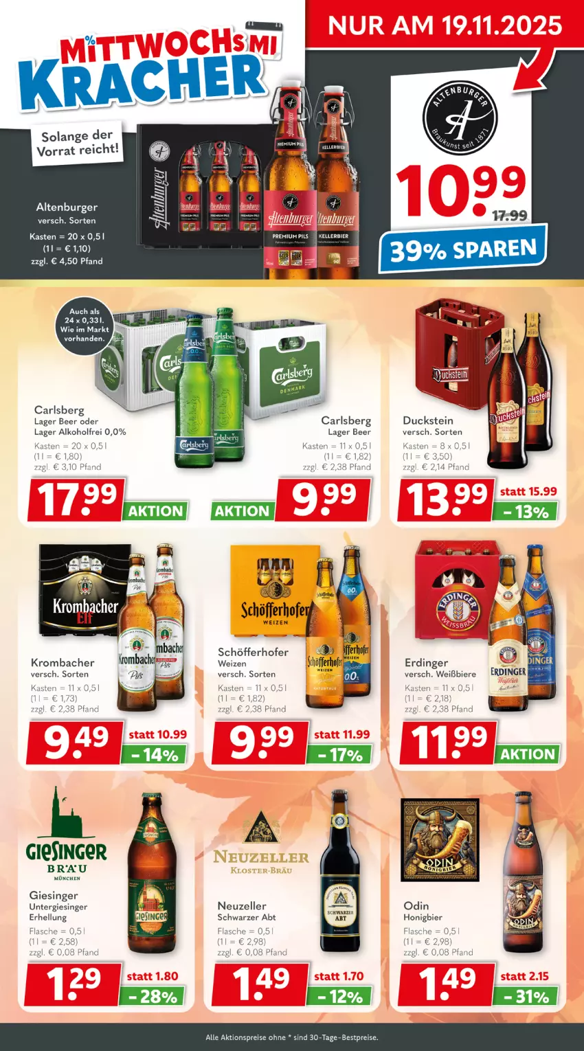 Aktueller Prospekt Getraenkeland - von 09.11 bis 21.11.2025 - strona 3 - produkty: aktionspreis, alkohol, altenburger, bestpreis, bestpreise, bier, Biere, burger, carlsberg, Duck, eis, elle, erdinger, flasche, honig, krombache, krombacher, reis, schöfferhofer, tee, Ti