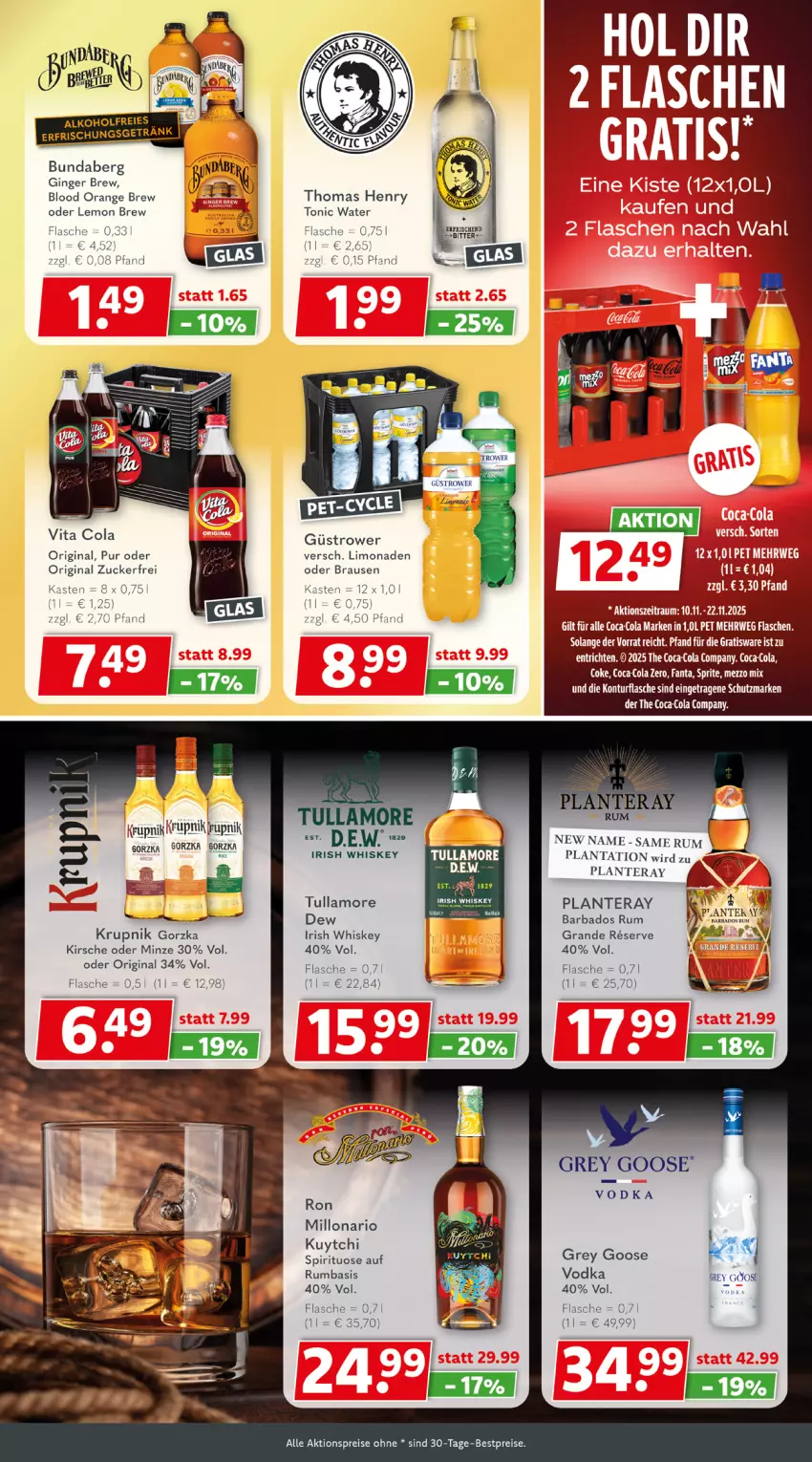 Aktueller Prospekt Getraenkeland - von 09.11 bis 21.11.2025 - strona 5 - produkty: aktionspreis, alkohol, Bad, bestpreis, bestpreise, brause, Bundaberg, coca-cola, cola, eis, fanta, flasche, getränk, gin, ginger, irish whiskey, kirsch, kirsche, limo, limonade, limonaden, Mezzo Mix, minze, orange, reis, rum, rwe, sprite, thomas henry, Ti, tonic, tonic water, tullamore, vita, Vita C, vodka, whiskey, zucker