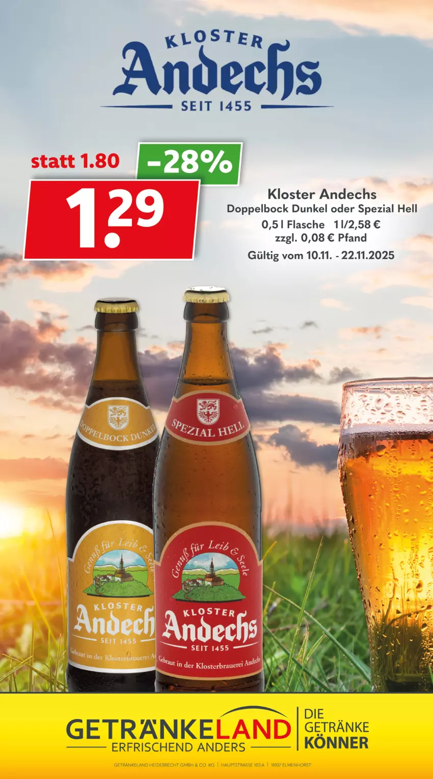 Aktueller Prospekt Getraenkeland - von 09.11 bis 21.11.2025 - strona 8 - produkty: Elan, flasche, getränk, getränke, Kloster Andechs, Spezi, Ti