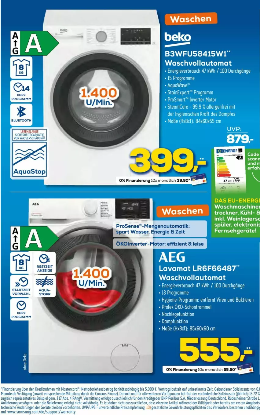 Aktueller Prospekt Euronics - Prospekte - von 25.01 bis 01.02.2023 - strona 21 - produkty: aeg, angebot, aqua, aquastop, auto, consors finanz, eimer, eis, Elektro, LG, mastercard, reis, rosen, Samsung, Ti, Trockner, wasser, wein