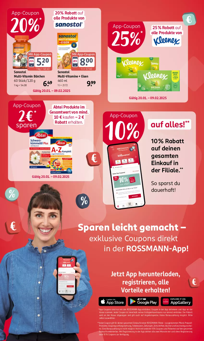 Aktueller Prospekt Rossmann - Prospekte - von 20.01 bis 09.02.2025 - strona 2 - produkty: Abtei, angebot, angebotspreis, auer, coupon, coupons, eis, gutschein, gutscheine, mac, reis, Sanostol, Ti, vita, Vitamin B, Vitamine