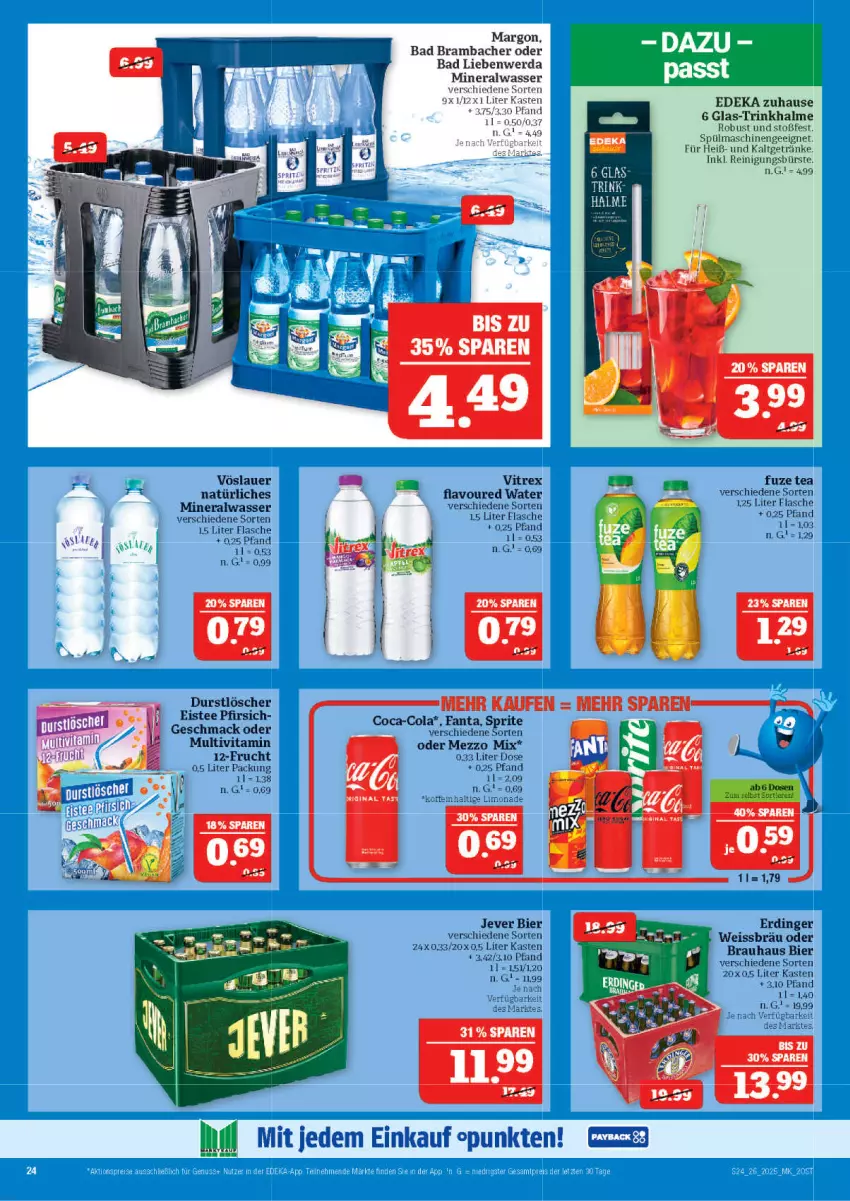 Aktueller Prospekt Marktkauf - Prospekt - von 22.06 bis 28.06.2025 - strona 24 - produkty: Alwa, auer, Bad, Bad Liebenwerda, bier, bürste, coca-cola, cola, deka, eier, eis, erdinger, fanta, flasche, frucht, fuze tea, getränk, getränke, jever, mac, Mezzo Mix, mineralwasser, Reinigung, reinigungsbürste, sprite, spülmaschinen, Ti, Trinkhalme, vita, vitrex, vöslauer, wasser