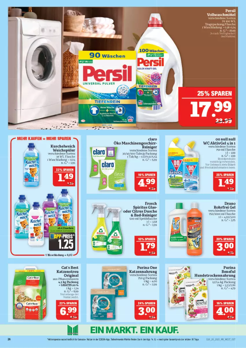 Aktueller Prospekt Marktkauf - Prospekt - von 22.06 bis 28.06.2025 - strona 26 - produkty: aktionspreis, Bad, Bad-Reiniger, citrus, deka, dusche, eis, flasche, Frosch, geschirr, gin, Hundetrockennahrung, katzennahrung, Katzenstreu, kraft, Kuschelweich, leine, mac, nuss, pflanze, pflanzen, purina, reiniger, reis, spiritus, sprühflasche, Ti, Trockennahrung, vollwaschmittel, waschmittel, weichspüler, ZTE