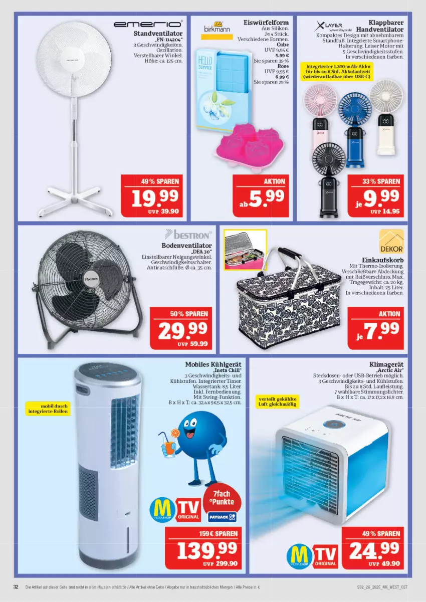 Aktueller Prospekt Marktkauf - Prospekt - von 22.06 bis 28.06.2025 - strona 32 - produkty: arctic air, Bodenventilator, einkaufskorb, eis, eiswürfel, fernbedienung, gsw, klimagerät, korb, kühlgerät, LG, reis, Schal, smartphone, steckdose, Ti, timer, usb, ventilator, wasser, wassertank, würfel