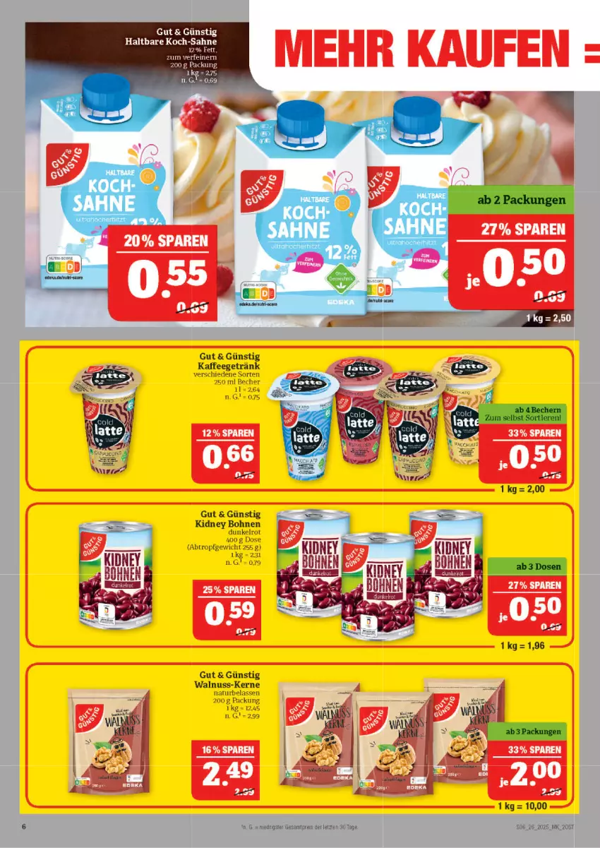 Aktueller Prospekt Marktkauf - Prospekt - von 22.06 bis 28.06.2025 - strona 6 - produkty: Becher, bohne, bohnen, eis, getränk, kaffee, kidney, kidney bohnen, natur, nuss, reis, sahne, Ti, walnuss, ZTE