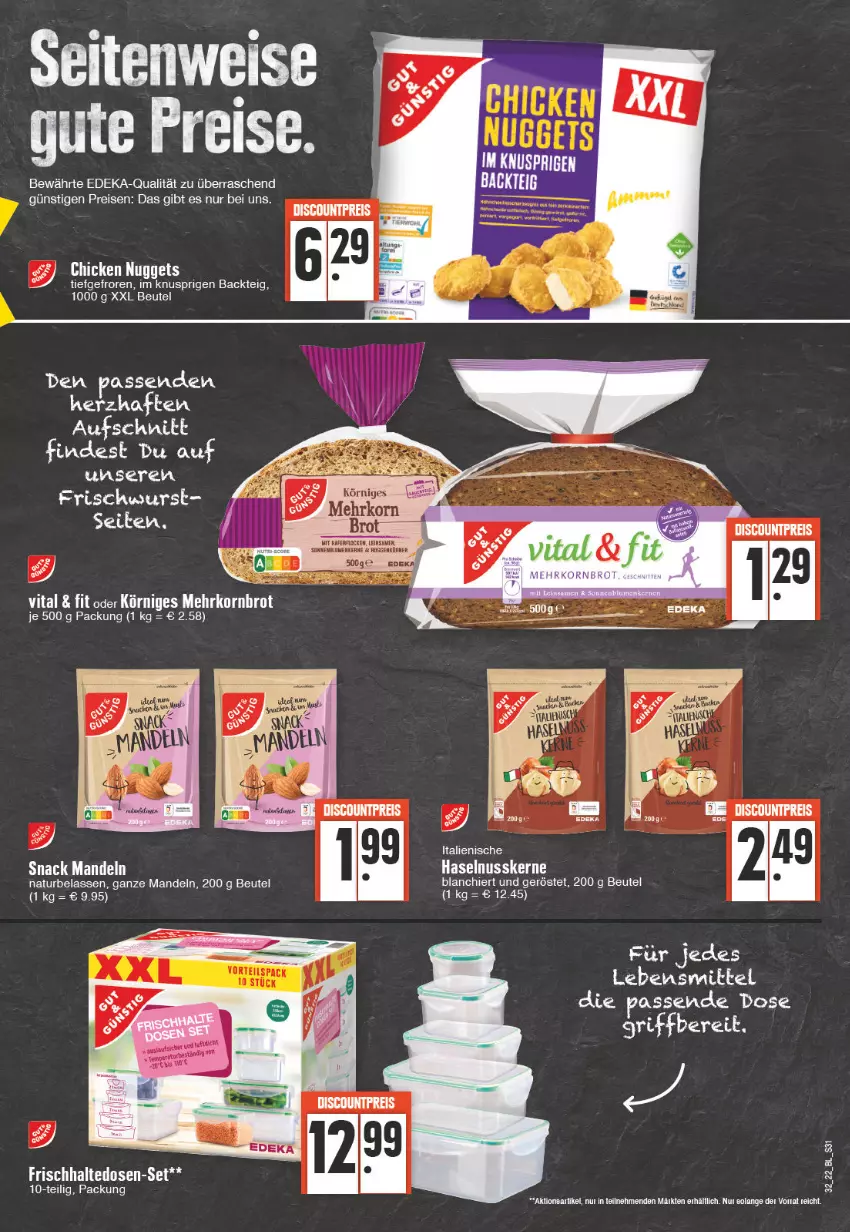 Aktueller Prospekt Edeka - Angebote der Woche - von 08.08 bis 13.08.2022 - strona 31 - produkty: beutel, chicken nuggets, deka, discount, eis, frischhaltedosen, haselnuss, lebensmittel, mandel, mandeln, natur, nuggets, nuss, reis, snack, tee, Ti, wurst