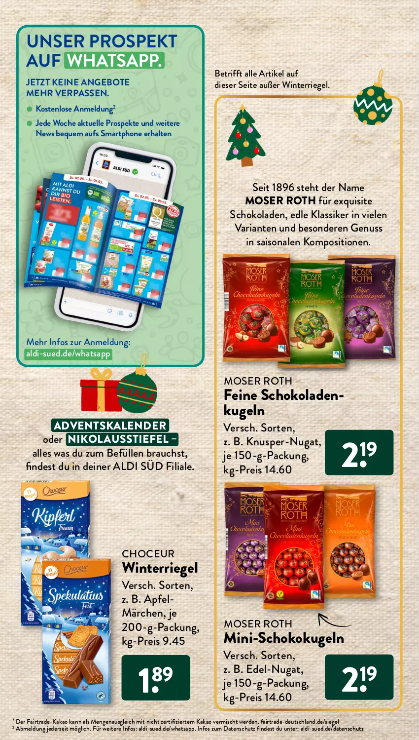 Aktueller Prospekt AldiSud - SÜSSER GENUSS ZUM ALDI PREIS. - von 01.11 bis 30.11.2023 - strona 23 - produkty: Adventskalender, aldi, angebot, angebote, apfel, eis, elle, erde, kakao, Kugel, moser, Moser Roth, nuss, Rauch, reis, Ria, riegel, schoko, schokolade, schokoladen, smartphone, Ti