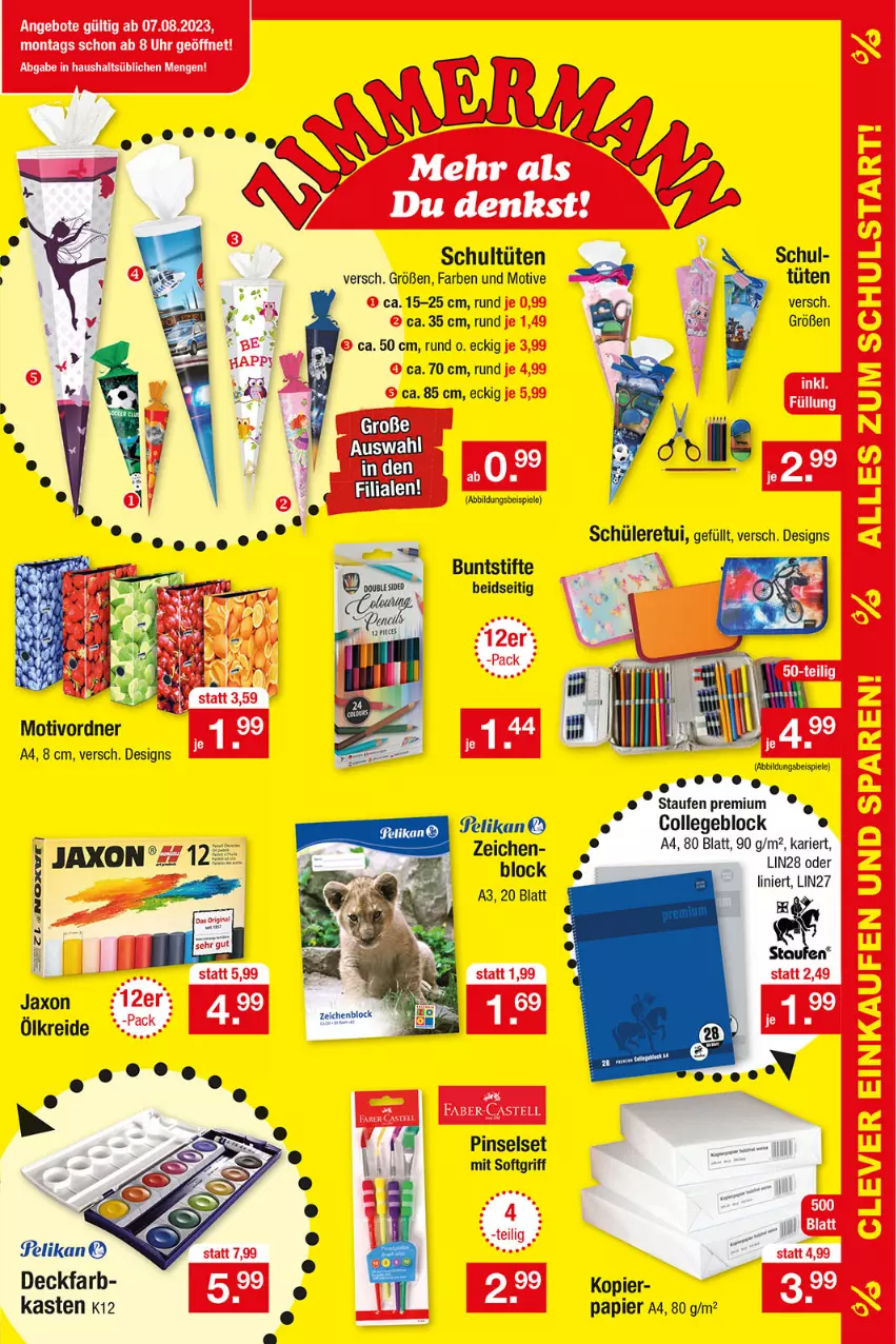 Aktueller Prospekt Zimmermann - Prospekte - von 07.08.2021 bis 12.08.2023 - strona 11 - produkty: buntstifte, collegeblock, eis, Kreide, ordner, papier, Pinsel, Pinselset, Schultüten, Spiele, stifte, Ti, Tüte