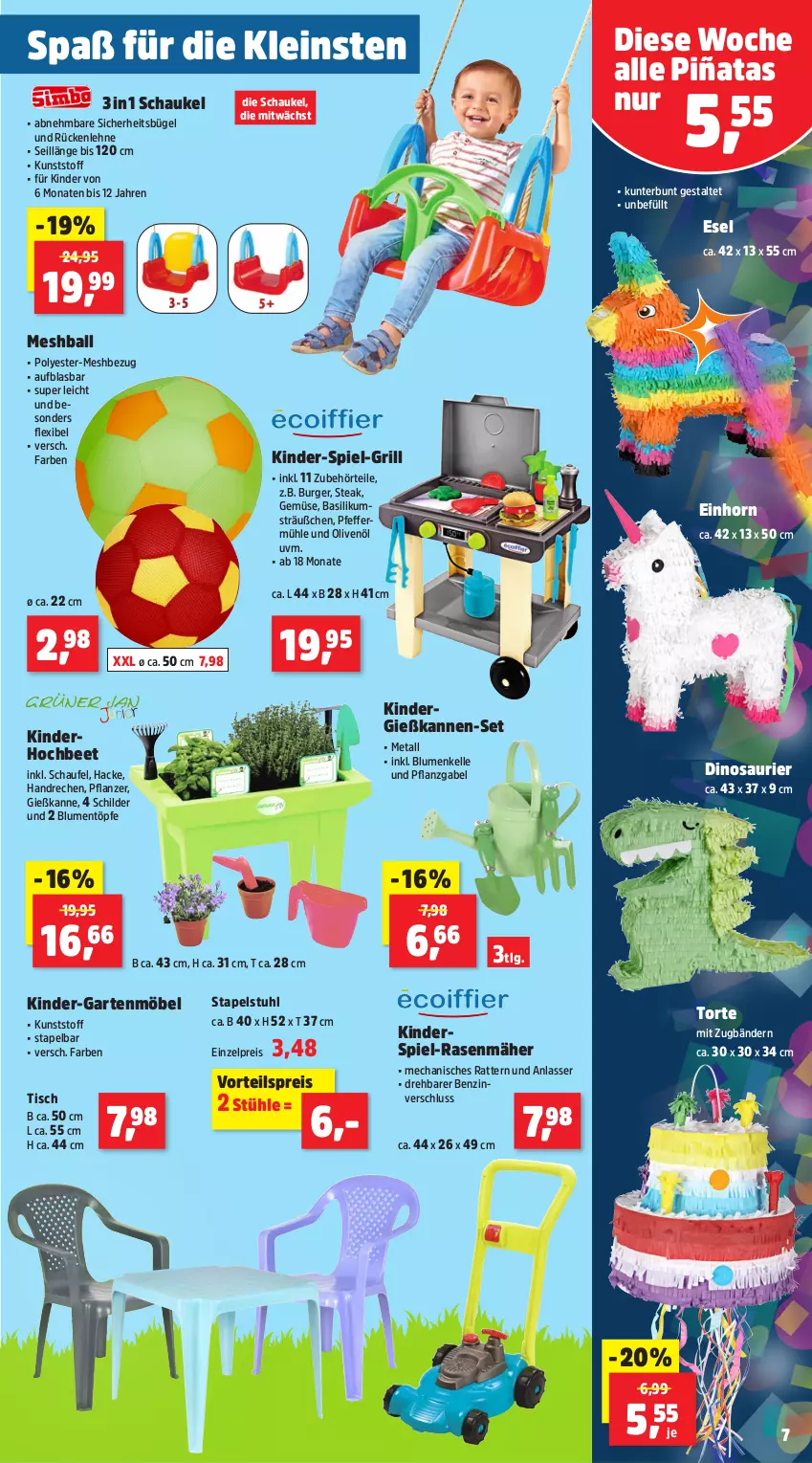 Aktueller Prospekt Thomas Philipps - von 03.03 bis 08.03.2025 - strona 7 - produkty: ball, basilikum, blume, blumen, bügel, burger, eis, elle, gabel, Garten, gartenmöbel, Gießkanne, grill, Kinder, Kinderspiel, LG, möbel, olive, oliven, olivenöl, pfeffer, Pfeffermühle, pflanze, rasen, rasenmäher, reis, rückenlehne, Schaukel, stapelstuhl, steak, stuhl, Stühl, Ti, tisch, torte, vorteilspreis