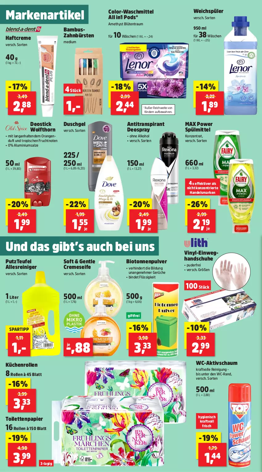 Aktueller Prospekt Thomas Philipps - von 08.07 bis 13.07.2024 - strona 6 - produkty: alkohol, Antitranspirant, bambus, bio, Blüte, bürste, bürsten, creme, cremeseife, deo, deospray, Deostick, duschgel, Einweghandschuhe, frucht, Haftcreme, handschuhe, Kinder, kraft, küche, Küchen, küchenrolle, küchenrollen, ohne alkohol, orange, orangen, papier, Pods, reiniger, Reinigung, salz, schuhe, Seife, spartipp, spülmittel, Ti, toilettenpapier, waschmittel, weichspüler, zahnbürste, zahnbürsten, ZTE