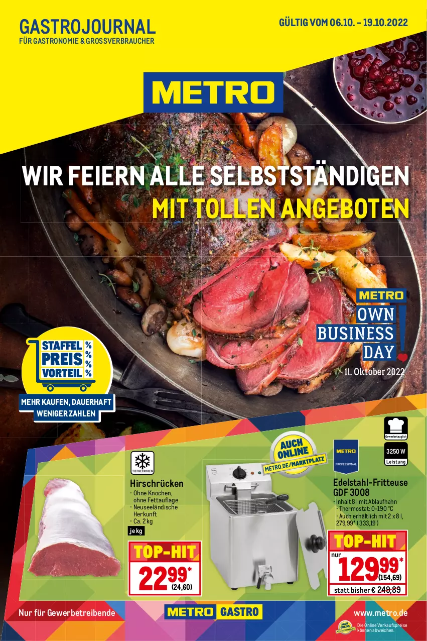 Aktueller Prospekt Metro - GastroJournal - von 06.10 bis 19.10.2022 - strona 1 - produkty: angebot, angebote, auer, edelstahl, Edelstahl-Fritteuse, eier, eis, fritteuse, Metro, Rauch, reis, thermostat, Ti, top-hit