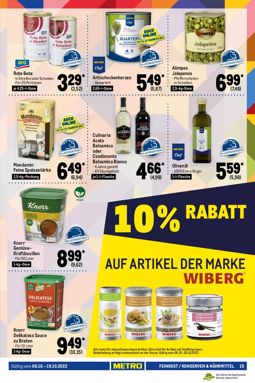 Aktueller Prospekt Metro - GastroJournal - von 06.10 bis 19.10.2022 - strona 15 - produkty: aceto, aceto balsamico, Artischocken, auto, balsam, balsamico, balsamico bianco, beere, beeren, beutel, braten, brötchen, condimento, Croissant, croissants, culinaria, delikatess sauce, Dorade, dorade royal, eis, escal, feinkost, filet, filets, fisch, flasche, frucht, frutti di mare, garnelen, gin, himbeer, himbeere, himbeeren, kartoffel, kartoffeln, kartoffelpuffer, Kette, knorr, Konserven, kraft, Kroketten, küche, Küchen, LG, Metro, mondamin, Muscheln, nuss, olive, oliven, olivenöl, pfeffer, reifen, reis, Ria, Rosinenschnecke, rote bete, salomon, sauce, schoko, sesam, Ti, tisch