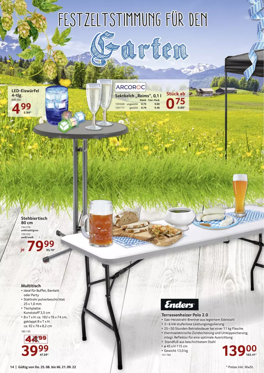 Aktueller Prospekt Selgros - Wir feiern den Oktober - von 25.08 bis 21.09.2022 - strona 14 - produkty: auer, Bank, bier, edelstahl, eis, eiswürfel, flasche, HP, latte, reis, Ti, tisch, tischplatte, würfel