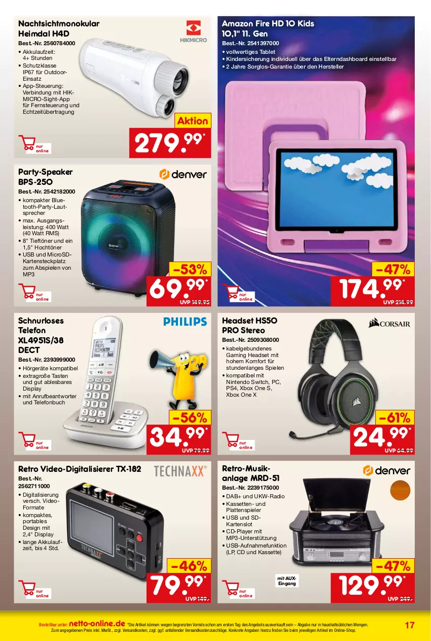 Aktueller Prospekt Netto Marken-Discount - Online-Angebote Oktober - von 01.10 bis 31.10.2023 - strona 17 - produkty: akku, angebot, buch, deo, eis, elle, Headset, Kinder, latte, lautsprecher, LG, microsd, Mp3, ndk, nintendo, Nintendo Switch, ps4, Radio, reis, Schnurloses Telefon, Spiele, tablet, telefon, teller, Ti, usb, Xbox, Xbox One, ZTE