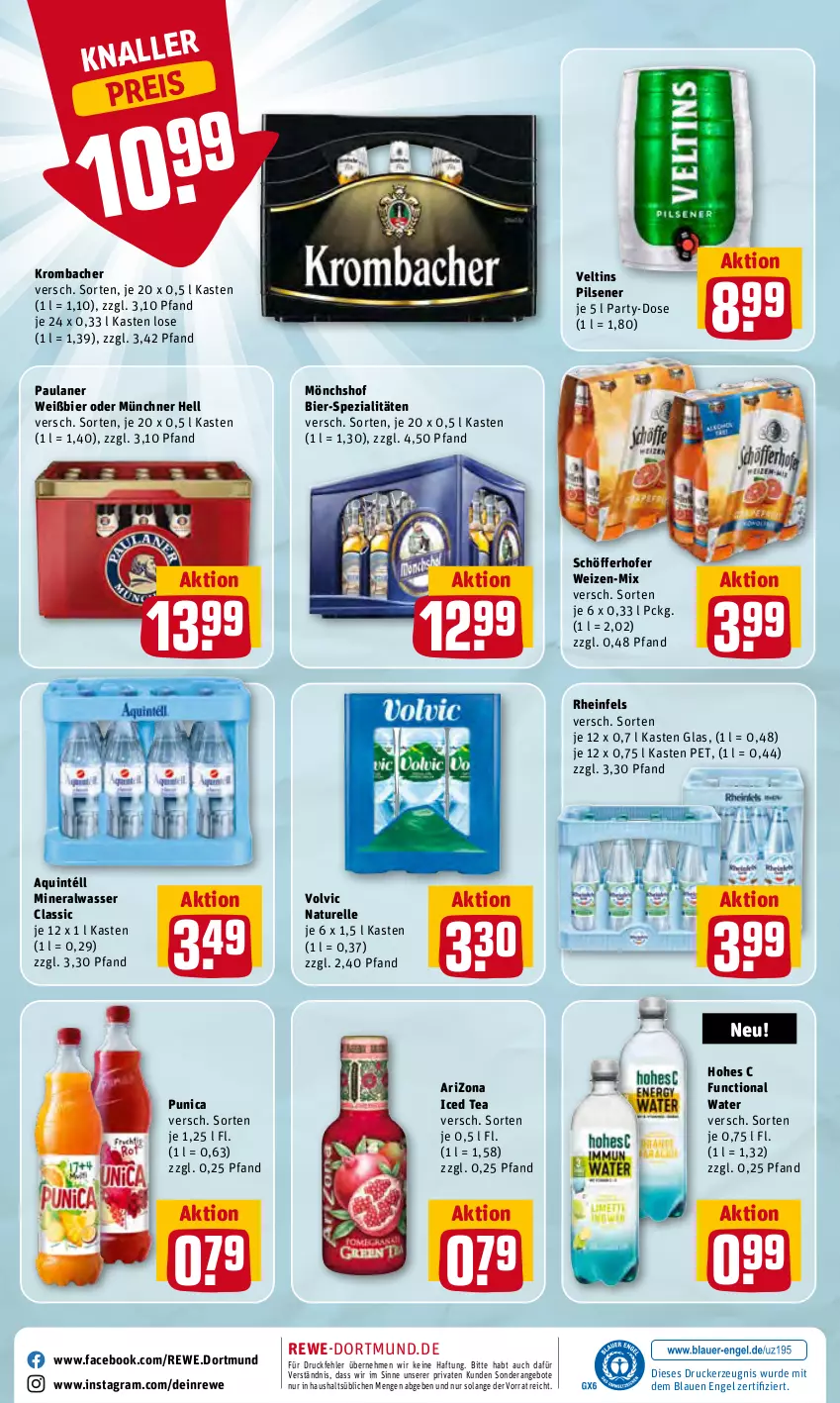 Aktueller Prospekt Rewe - Diese Woche im Angebot! - von 13.06 bis 18.06.2022 - strona 20 - produkty: Alwa, angebot, angebote, bier, drucker, eis, elle, Engel, Hohes C, kerze, krombache, krombacher, mineralwasser, Mineralwasser Classic, mönchshof, natur, Paula, paulaner, pils, pilsener, punica, reis, rel, schöfferhofer, Spezi, Ti, veltins, veltins pilsener, volvic, wasser