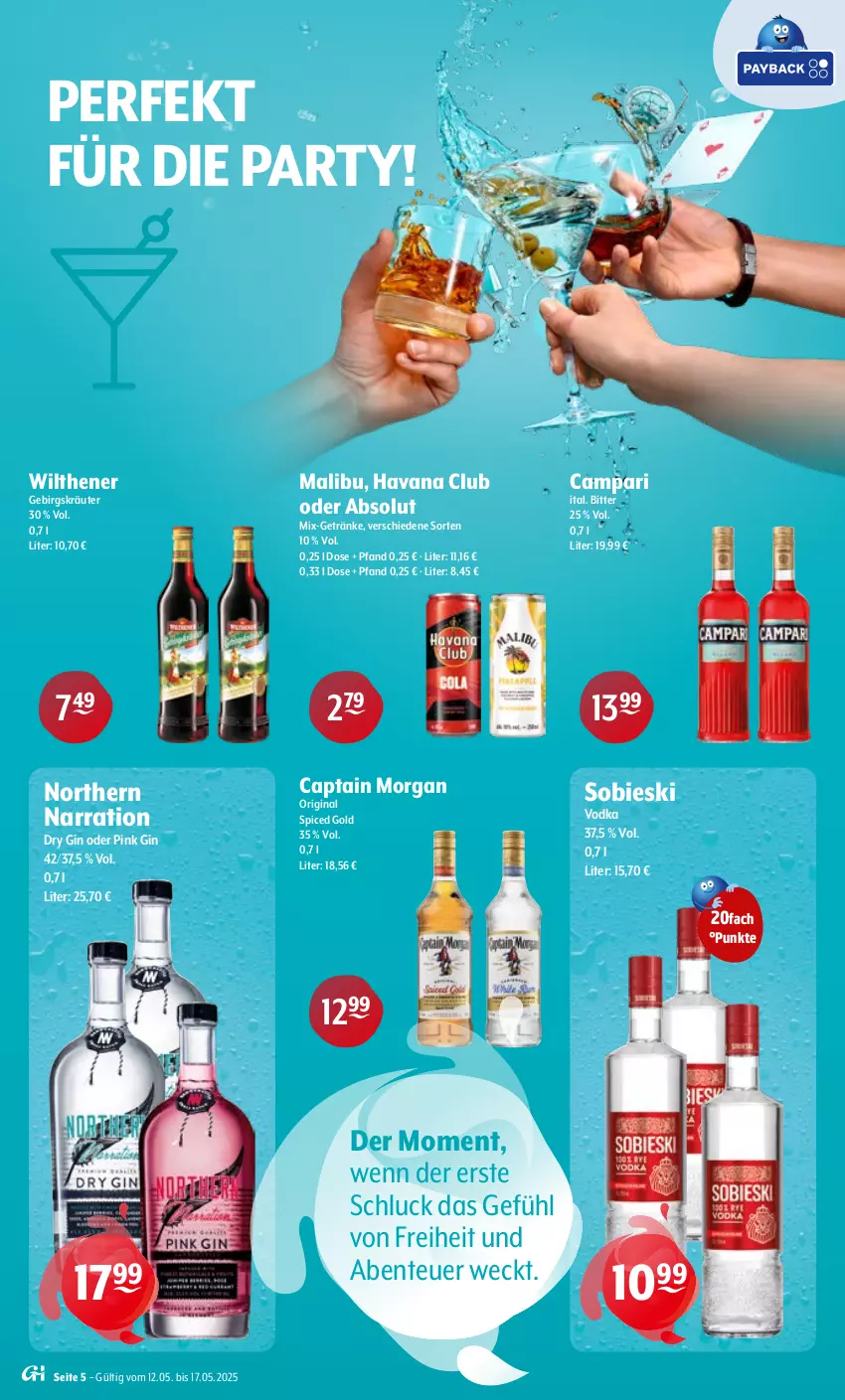 Aktueller Prospekt Getraenke Hoffmann - Prospekte - von 12.05 bis 17.05.2025 - strona 5 - produkty: campari, Cap, captain morgan, dry gin, ente, getränk, getränke, gin, Havana Club, kräuter, Malibu, original spiced gold, Ti, vodka, weck, wilthener