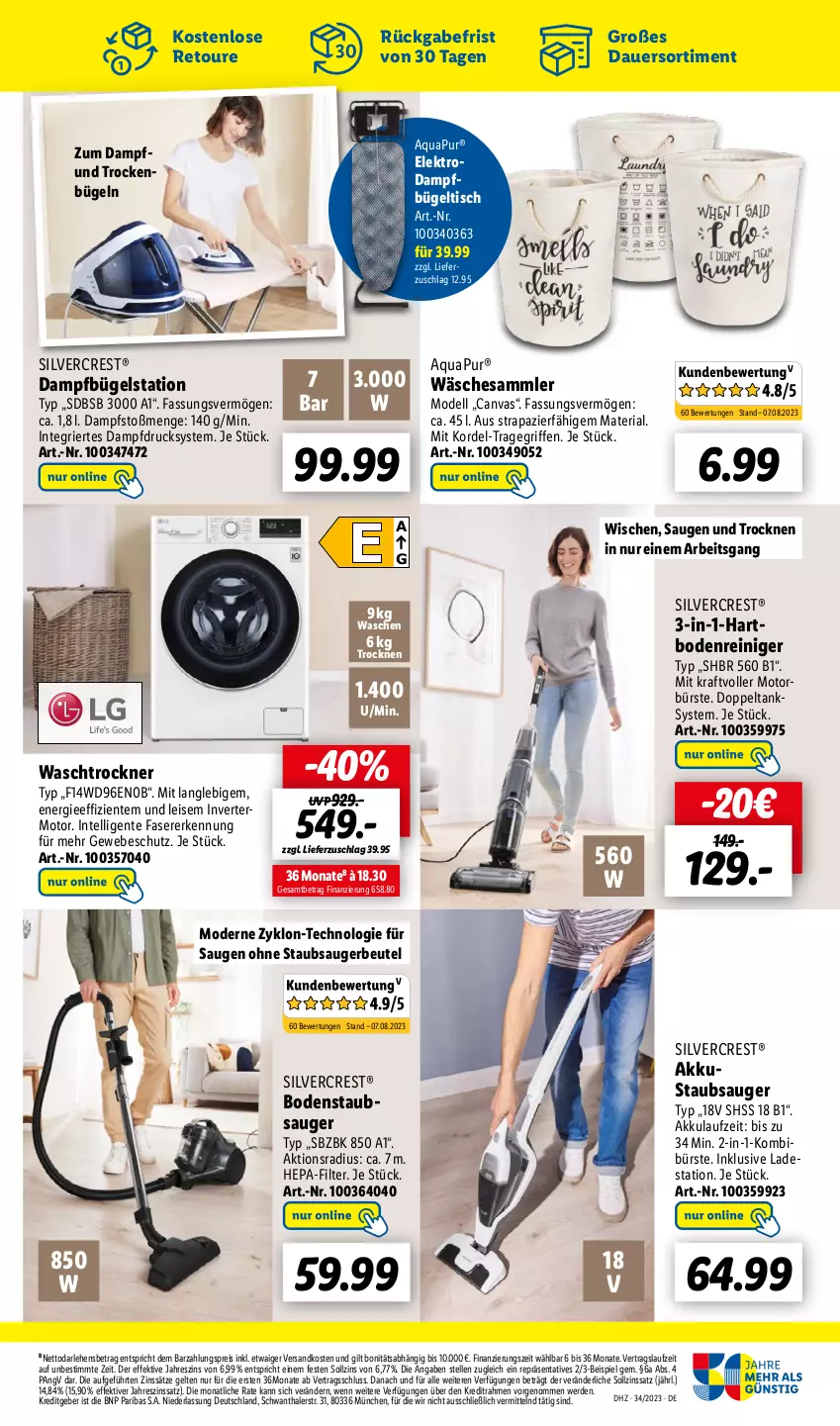 Aktueller Prospekt Lidl - Aktionsprospekt - von 21.08 bis 26.08.2023 - strona 39 - produkty: akku, aqua, AquaPur, auer, beutel, bodenstaubsauger, bügel, Bügelstation, bügeltisch, bürste, dampfbügelstation, dell, eis, Elektro, elle, ente, erde, Hartbodenreiniger, Intel, kraft, Mode, ndk, reiniger, reis, Ria, silvercrest, staubsauger, staubsaugerbeutel, Ti, tisch, tragegriff, Trockner, waschtrockner