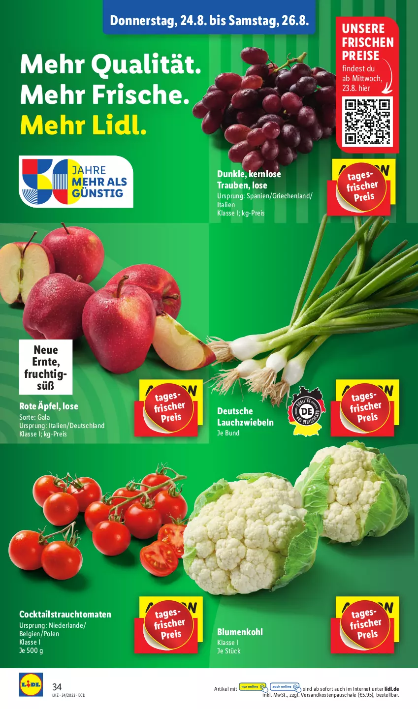 Aktueller Prospekt Lidl - Aktionsprospekt - von 21.08 bis 26.08.2023 - strona 50 - produkty: blume, blumen, blumenkohl, cocktail, cocktails, eis, frucht, Lauchzwiebel, lauchzwiebeln, LG, ndk, Rauch, reis, Schal, Schale, strauchtomaten, Ti, tomate, tomaten, trauben, zwiebel, zwiebeln