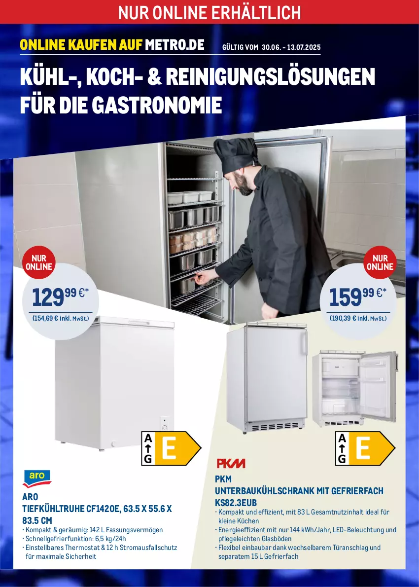 Aktueller Prospekt Metro - Online: Kühlen, Kochen, Reinigen - von 30.06 bis 13.07.2025 - strona 1 - produkty: Bau, beleuchtung, gefrierfach, küche, Küchen, kühlschrank, kühlschrank mit, led-beleuchtung, leine, LG, Maus, Metro, Reinigung, Schrank, thermostat, Ti