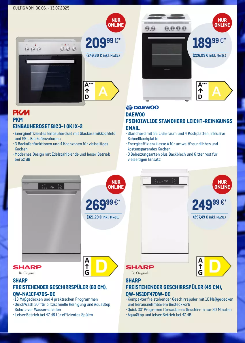 Aktueller Prospekt Metro - Online: Kühlen, Kochen, Reinigen - von 30.06 bis 13.07.2025 - strona 3 - produkty: aqua, aquastop, backofen, Bau, besteck, decke, edelstahl, einbauherd, einbauherdset, eis, elle, ente, garraum, geschirr, geschirrspüler, glaskeramik, glaskeramikkochfeld, herdset, HP, kochfeld, Kochplatten, korb, latte, Mode, Ofen, Reinigung, reis, Sharp, Spülen, Ti, tisch, wasser