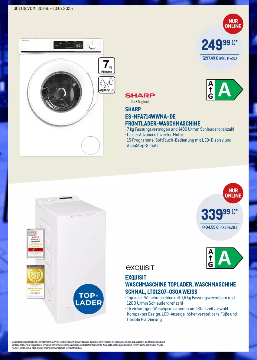 Aktueller Prospekt Metro - Online: Kühlen, Kochen, Reinigen - von 30.06 bis 13.07.2025 - strona 4 - produkty: angebot, angebote, aqua, aquastop, eis, erde, HP, Metro, ndk, reis, rwe, Sharp, Ti, Tiere, Toplader, waschmaschine