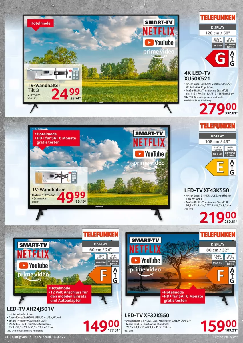 Aktueller Prospekt Selgros - Nonfood - von 08.09 bis 14.09.2022 - strona 24 - produkty: adapter, auto, dell, deo, dvb, HDMI, kopfhörer, Mode, monitor, netflix, smart tv, telefunken, Ti, usb, Yo