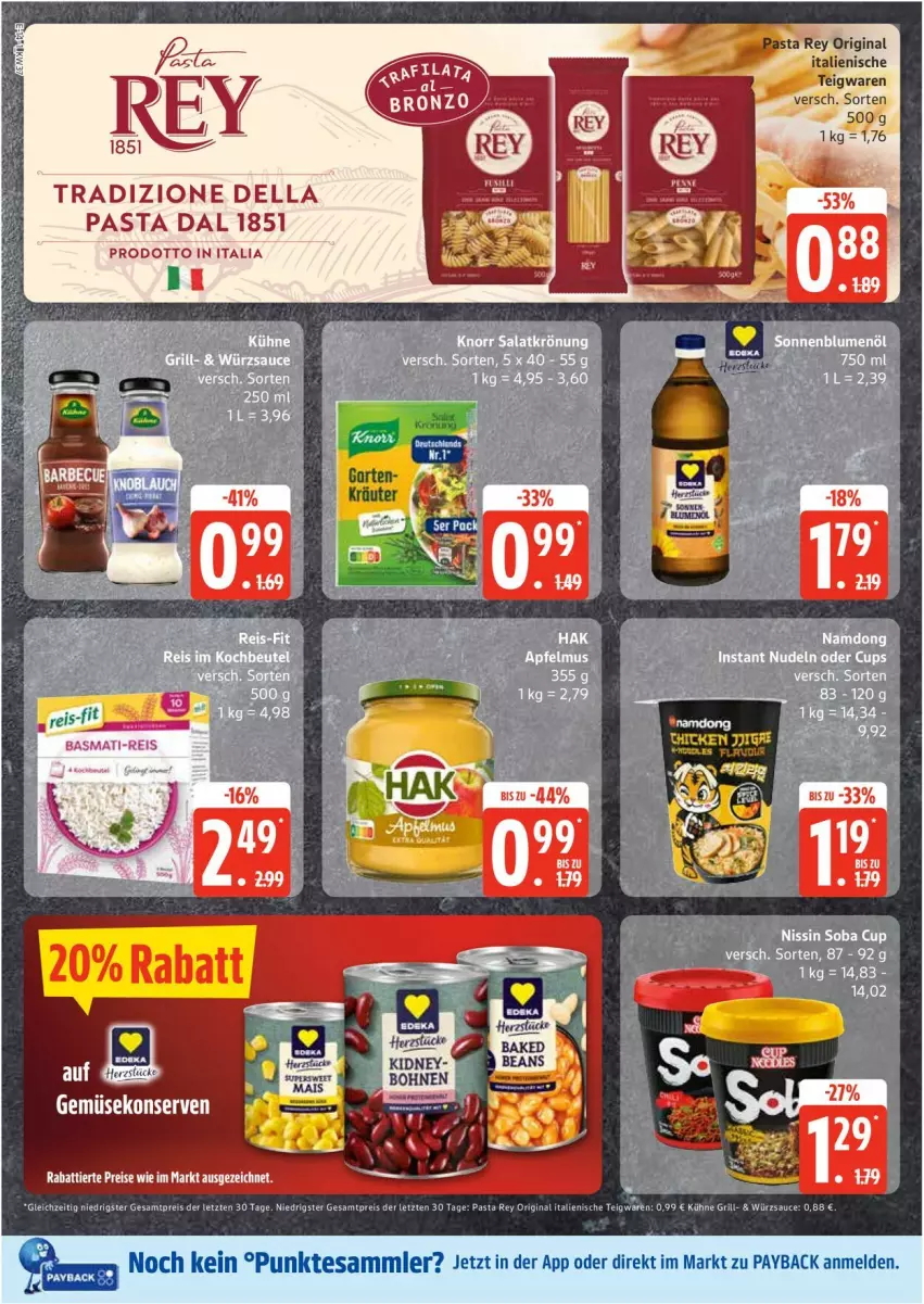 Aktueller Prospekt Edeka - Prospekte - von 08.09 bis 13.09.2025 - strona 14 - produkty: basmati, basmati-reis, dell, eis, Garten, Gemüsekonserve, gin, grill, Konserven, kräuter, Kühne, pasta, payback, reis, sauce, teigwaren, tesa, Ti, würzsauce, ZTE