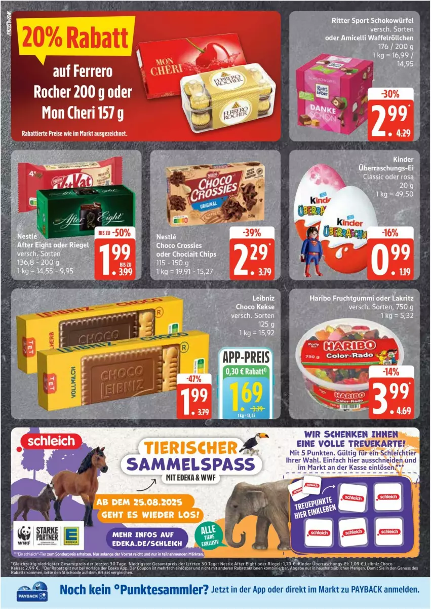 Aktueller Prospekt Edeka - Prospekte - von 08.09 bis 13.09.2025 - strona 16 - produkty: amicelli, deka, frucht, fruchtgummi, haribo, keks, kekse, Kinder, leibniz, payback, ritter, ritter sport, Schleich, schoko, schokowürfel, Sport, tesa, Ti, Waffelröllchen, würfel