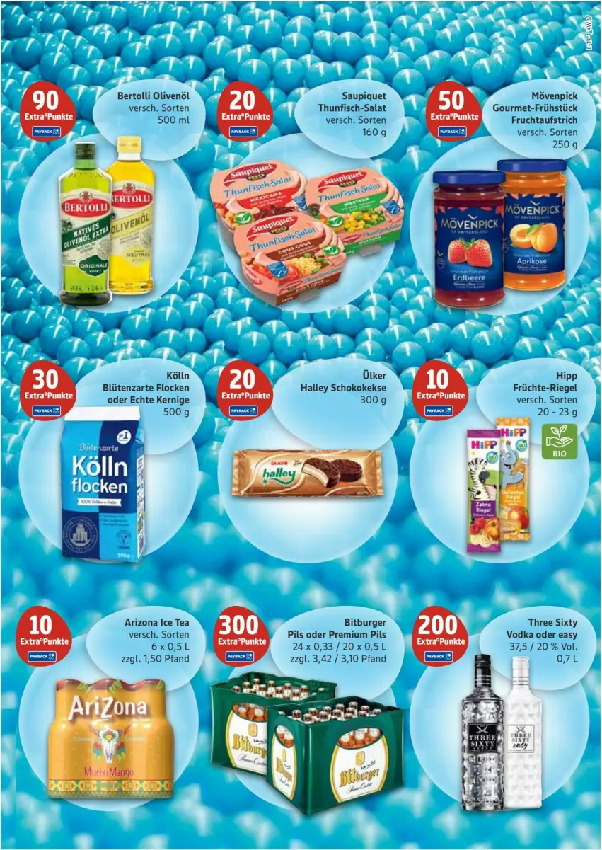 Aktueller Prospekt Edeka - Prospekte - von 08.09 bis 13.09.2025 - strona 19 - produkty: aufstrich, bertolli, bitburger, Blüte, burger, elle, fisch, frucht, fruchtaufstrich, früchte, hipp, ice tea, keks, kekse, kölln, mövenpick, olive, oliven, olivenöl, pils, premium pils, riegel, salat, saupiquet, schoko, Three Sixty, thunfisch, vodka