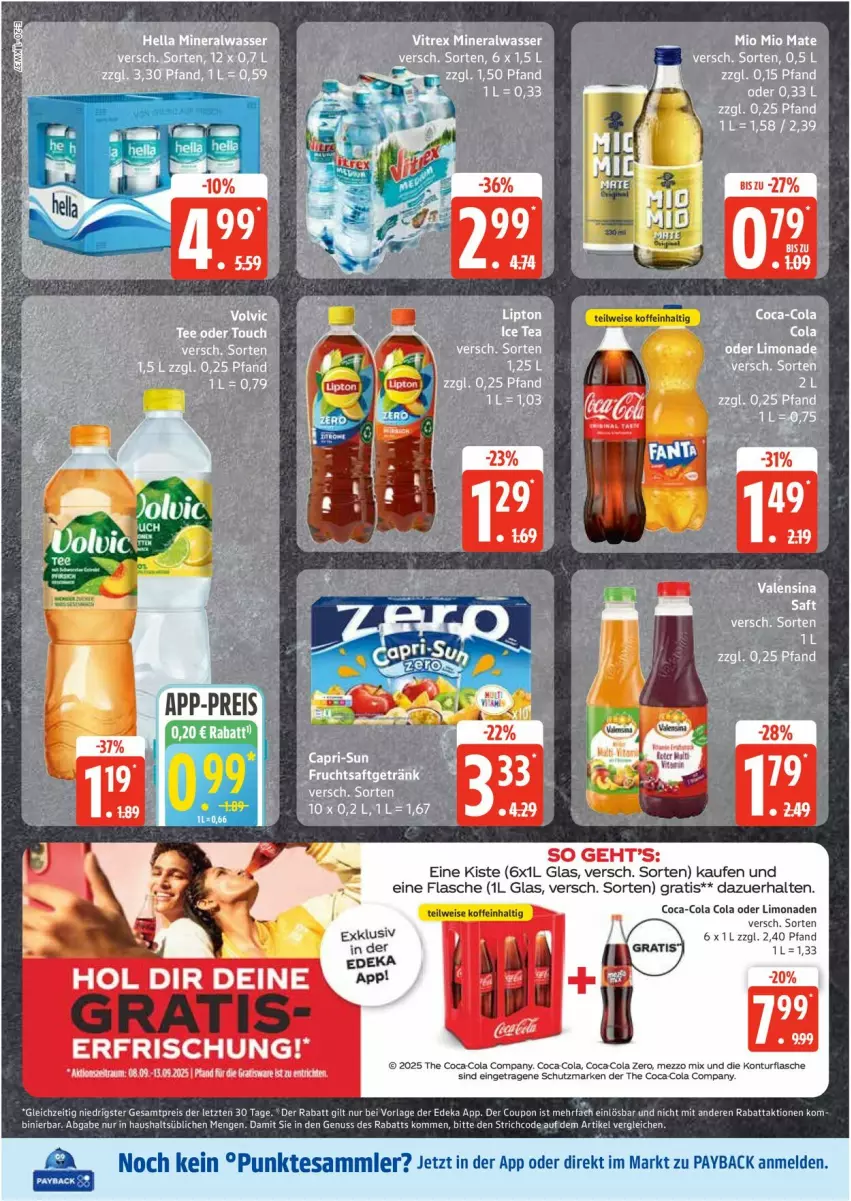 Aktueller Prospekt Edeka - Prospekte - von 08.09 bis 13.09.2025 - strona 20 - produkty: coca-cola, cola, coupon, deka, eis, flasche, limo, limonade, limonaden, Mezzo Mix, nuss, payback, reis, tesa, Ti, ZTE