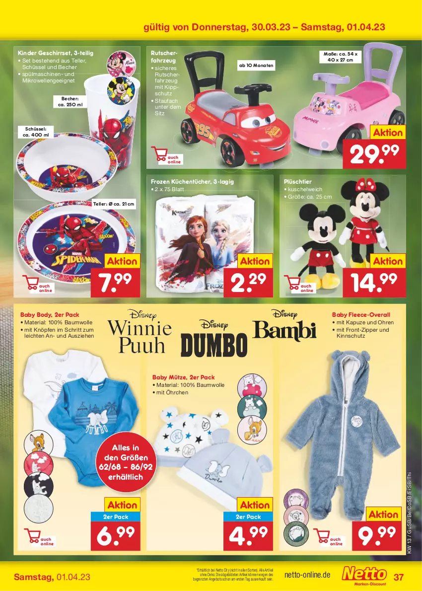 Aktueller Prospekt Netto Marken-Discount - Filial-Angebote - von 27.03 bis 01.04.2023 - strona 37 - produkty: angebot, Bau, baumwolle, Becher, body, elle, geschirr, Kinder, küche, Küchen, küchentücher, Kuschelweich, mikrowelle, Mütze, Overall, Plüsch, Ria, schüssel, spülmaschinen, teller, Ti, tücher, usb, wolle, zipper, ZTE