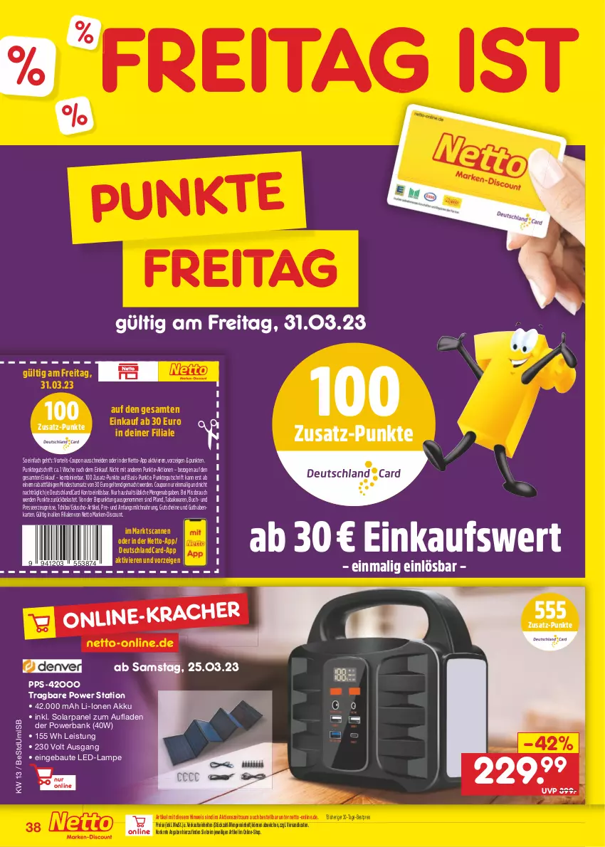 Aktueller Prospekt Netto Marken-Discount - Filial-Angebote - von 27.03 bis 01.04.2023 - strona 38 - produkty: akku, Bank, Bau, bestpreis, buch, coupon, deutschlandcard, discount, eduscho, eis, erde, guthabenkarte, gutschein, gutscheine, kracher, Lampe, mac, marken-discount, milch, ndk, powerbank, Rauch, reis, Tchibo, Ti