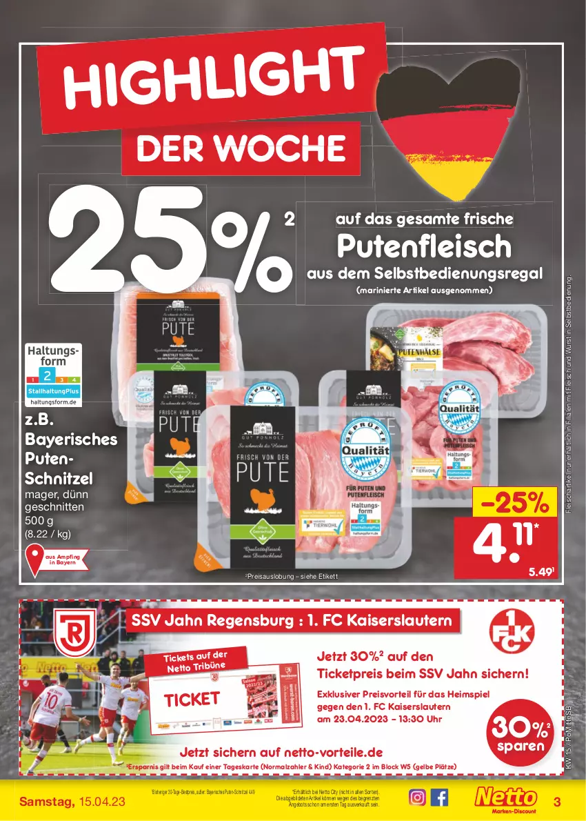 Aktueller Prospekt Netto Marken-Discount - Filial-Angebote - von 11.04 bis 15.04.2023 - strona 3 - produkty: angebot, bestpreis, eis, fleisch, Kaiser, malz, preisvorteil, pute, Putenfleisch, putenschnitzel, regal, reis, schnitten, schnitzel, Ti, uhr, wurst, wurst in selbstbedienung, ZTE