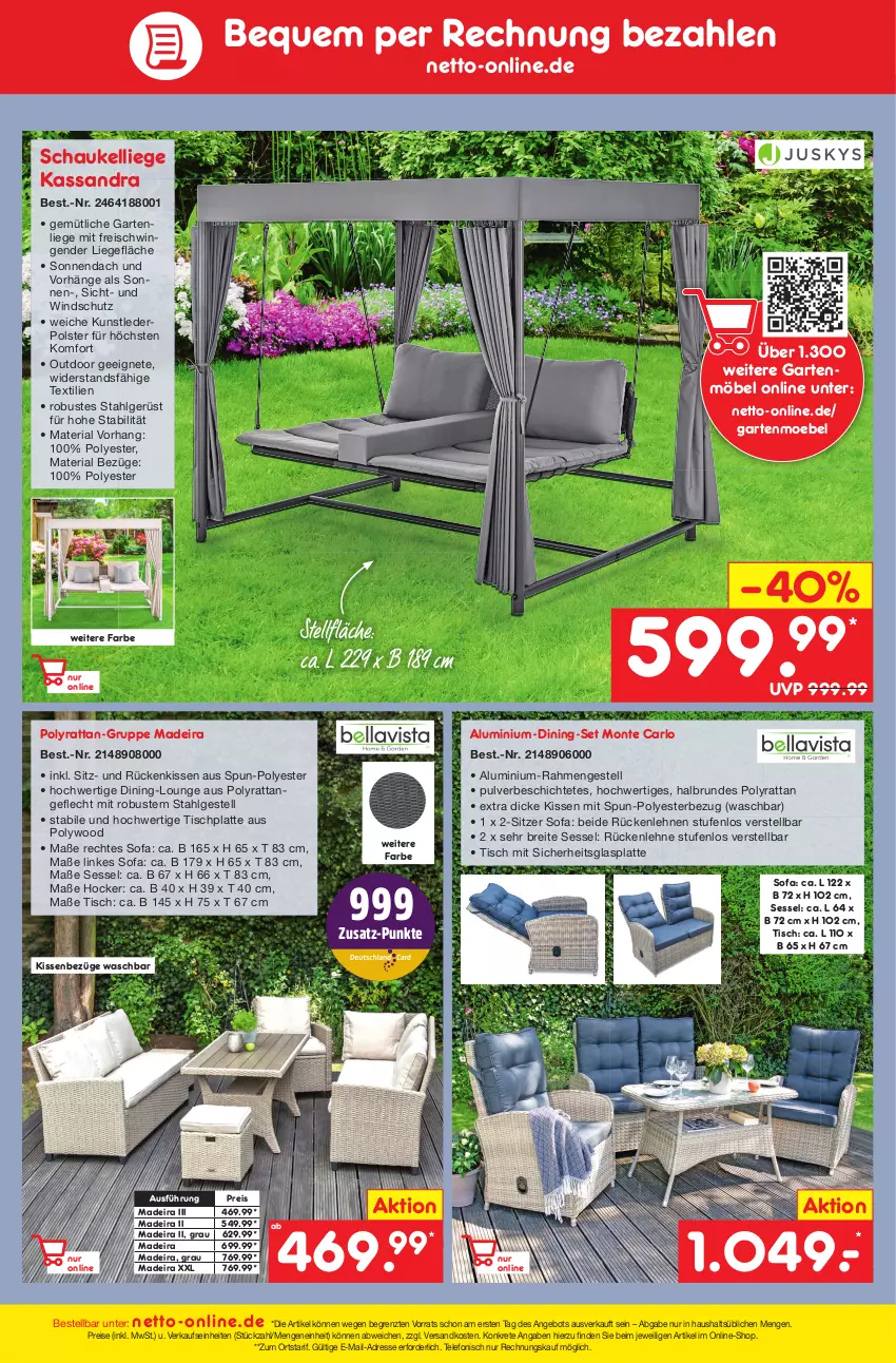 Aktueller Prospekt Netto Marken-Discount - Filial-Angebote - von 11.04 bis 15.04.2023 - strona 45 - produkty: angebot, arlo, Brei, eis, Garten, gartenliege, gartenmöbel, glasplatte, hocker, HP, kissen, latte, LG, Liege, möbel, monte, ndk, reis, Ria, Rückenkissen, rückenlehne, Schaukel, Schaukelliege, sessel, Sofa, telefon, Ti, tisch, tischplatte, Windschutz, ZTE