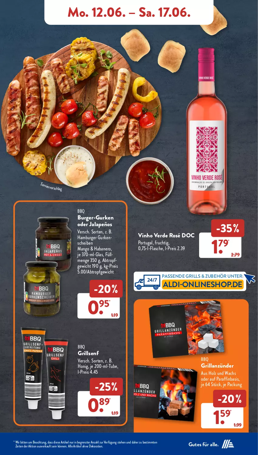 Aktueller Prospekt AldiSud - NÄCHSTE WOCHE - von 12.06 bis 17.06.2023 - strona 8 - produkty: aldi, alle artikel ohne dekoration, anzünder, burger, dekoration, eis, erde, flasche, frucht, grill, grillanzünder, gurke, gurken, hamburger, Holz, honig, jalapeño, mango, nero, reis, senf, Ti, vinho verde, ZTE